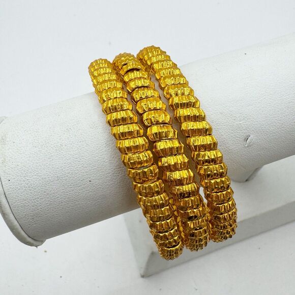 Gold Plated Traditional Indian Bangle Bracelet Set Of 3 Bollywood Bridal - Picture 5 of 7